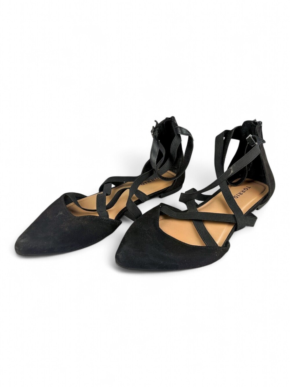Torrid Black Faux Suede Crisscross Ankle Wrap Pointed Toe Flats 8W 16303700